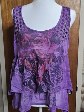 Weavers Purple Floral Layered Tank Top